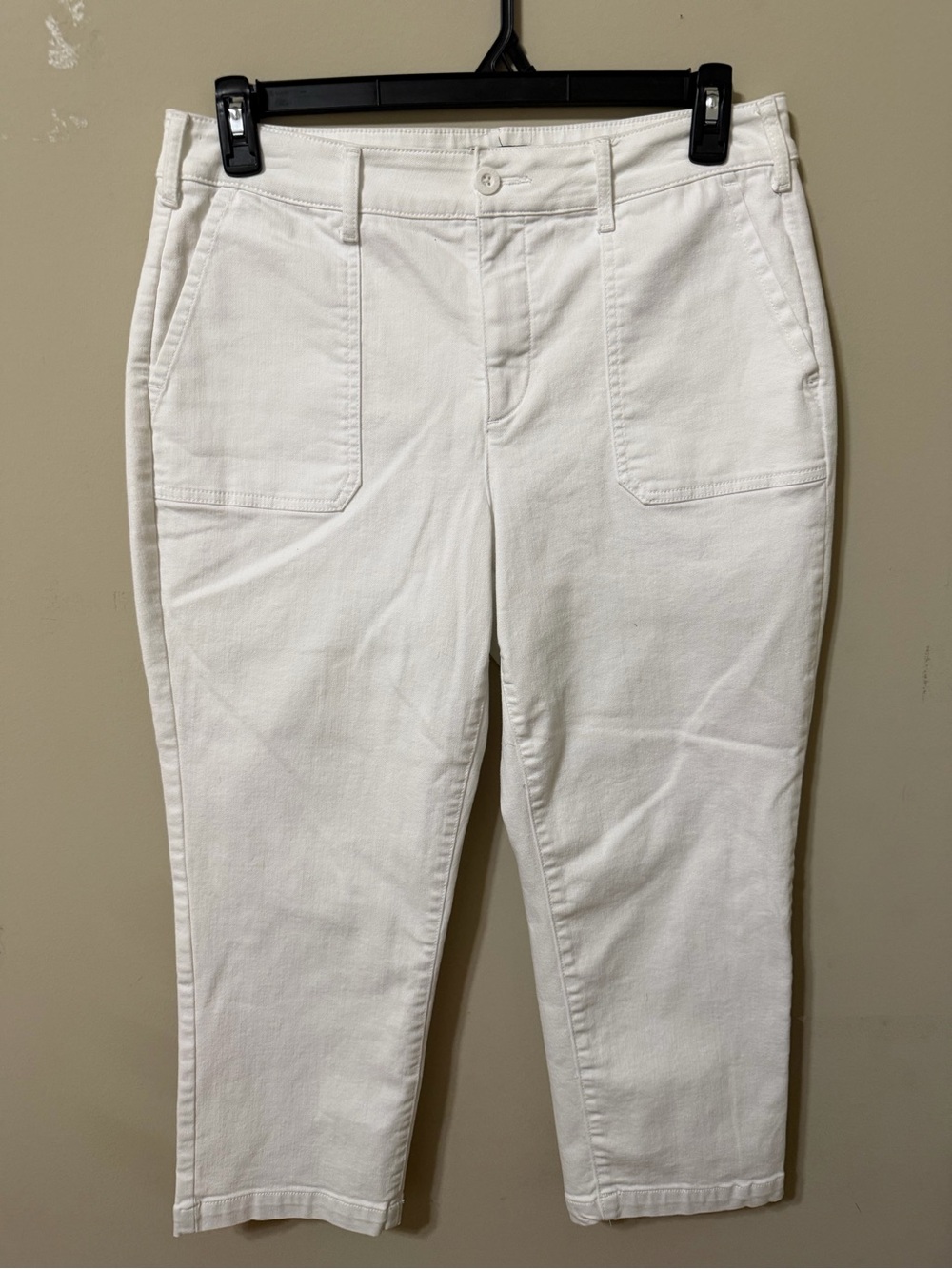 NYDJ 14 petite Women's White Cropped Utility cargo jeans nwot chic